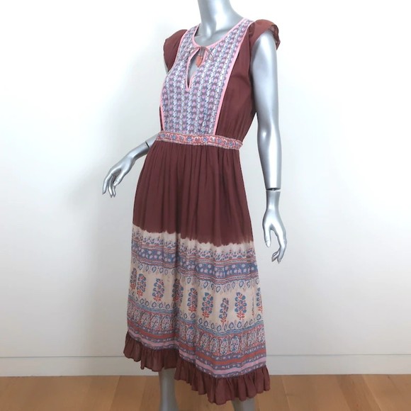 Ulla Johnson Midi Dress Loretta Dark Rose Indian Floral Print Cotton Size 10 - Picture 2 of 8